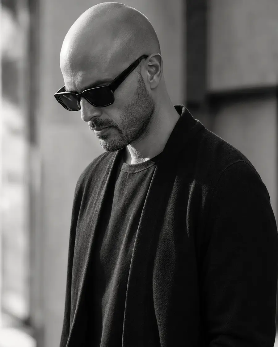 Bald man wearing sunglasses